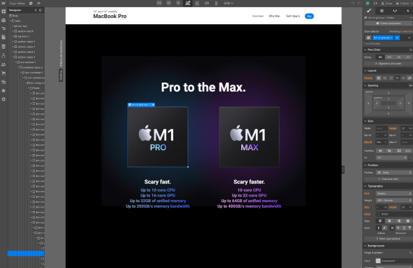 Macbook Pro landing page by Quo Agency, showcasing the M1 and M1 pro chip animation