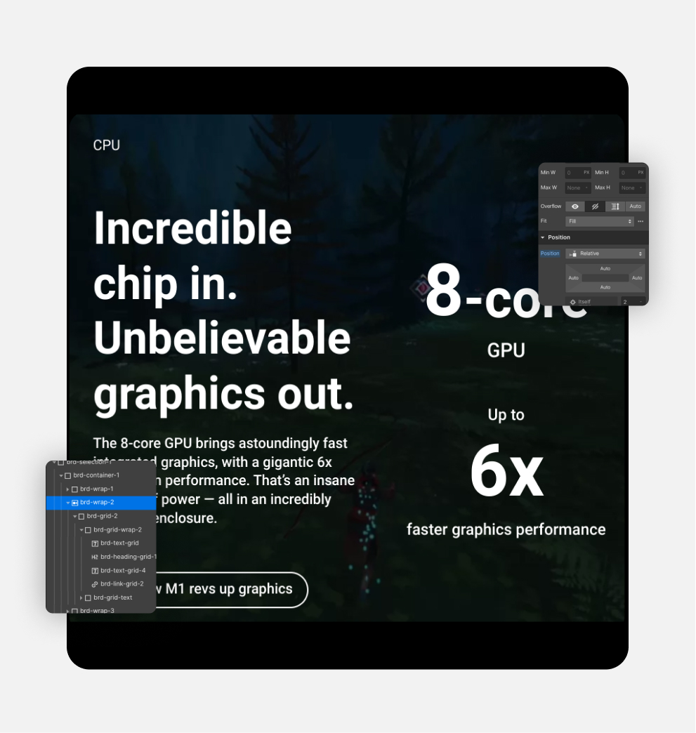 Shoot on the Apple Mac Mini landing page showcasing a section with a background video that was replicated using Webflow